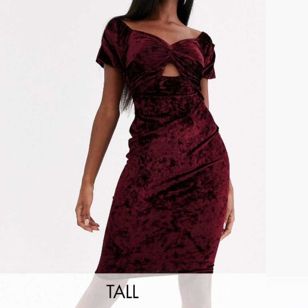 NEW! burgundy, velvet stretch, midi dress!